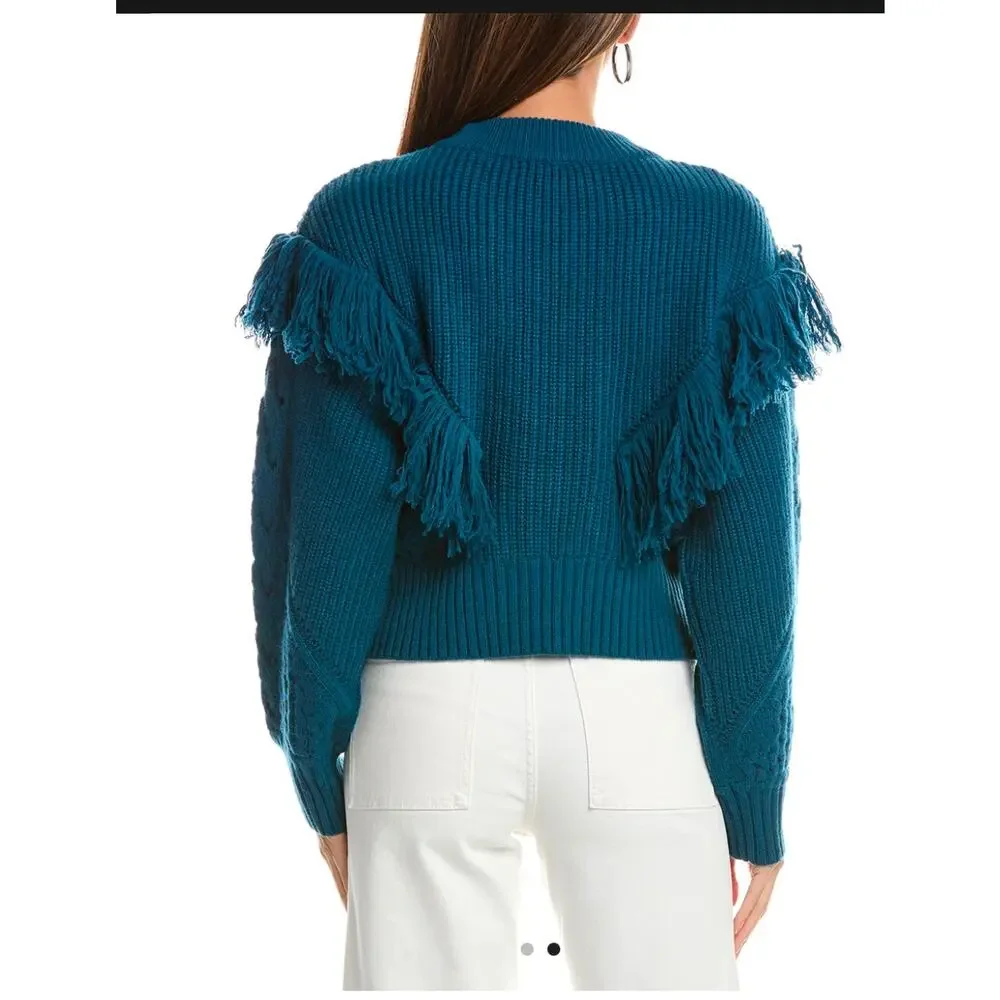 Equipment Femme Amira Wool & Cashmere Chunky Knit Fringe Sweater M